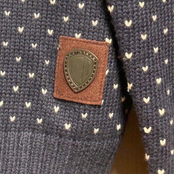 Ben Sherman Navy White Fair Isle Wool & Cotton Leather Button Cardigan Men’s L - Picture 7 of 14